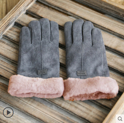 Gloves Female Autumn and Winter Warm Korean Version Plus Velvet Thick five Fingers Retro Suede Touch Screen Gloves Cute Driving Image