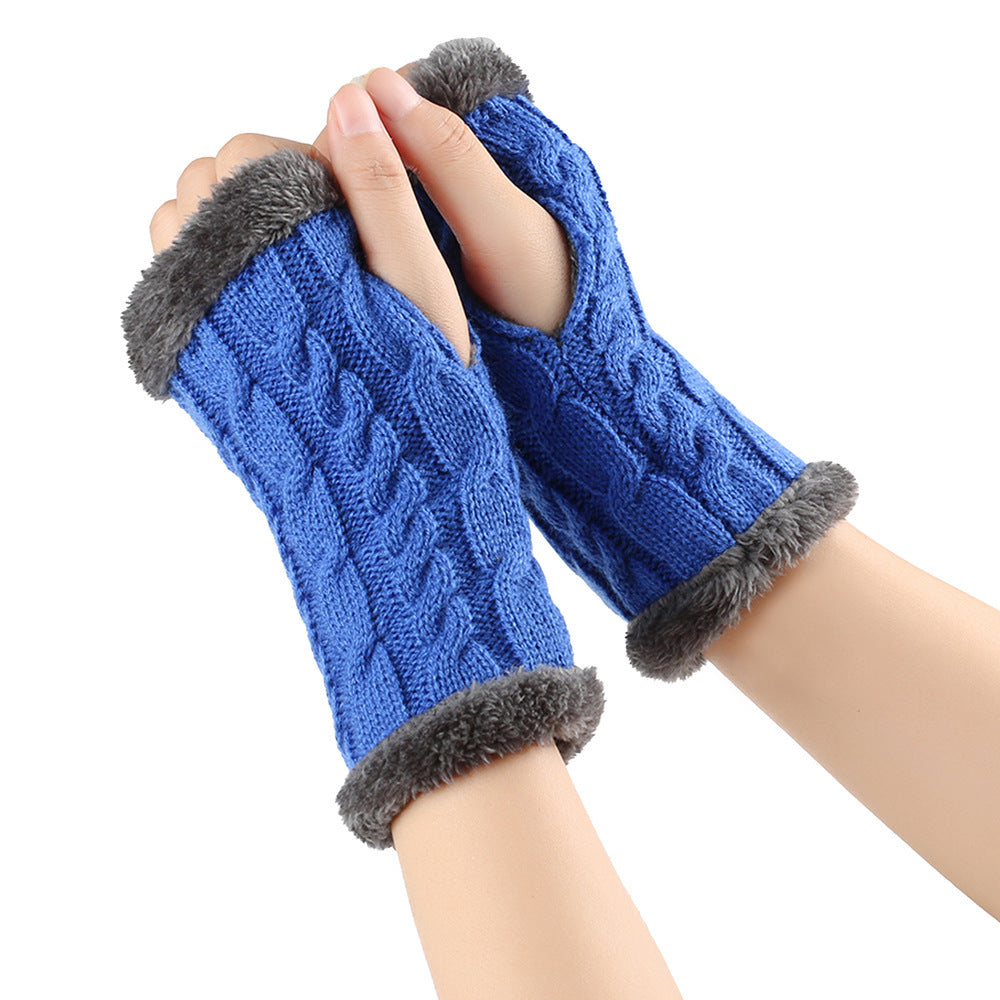 Winter Plush Gloves Twist Knitted Fingerless Fleece Gloves Women Warm Thickened Woolen Gloves Image