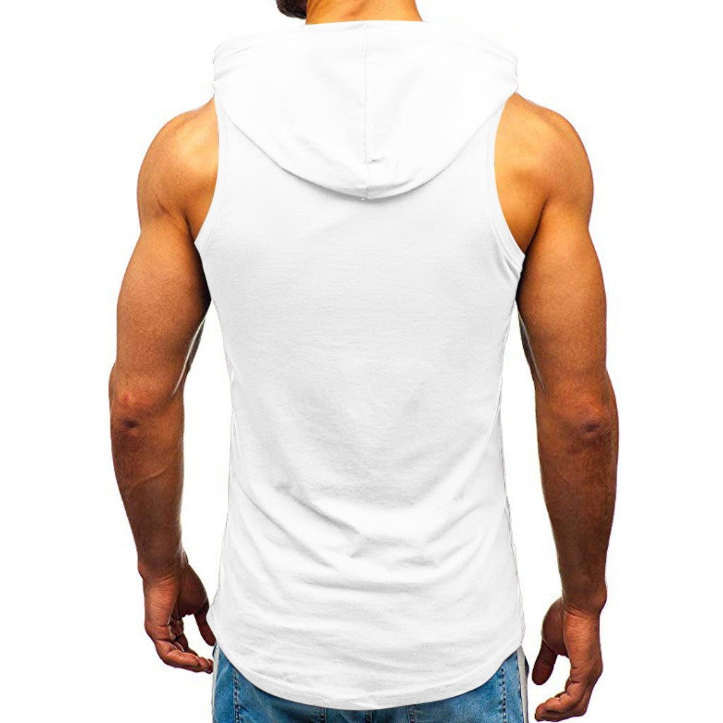 Men's Sleeveless Vest Letter Printed Hoodie Sports Tops Image