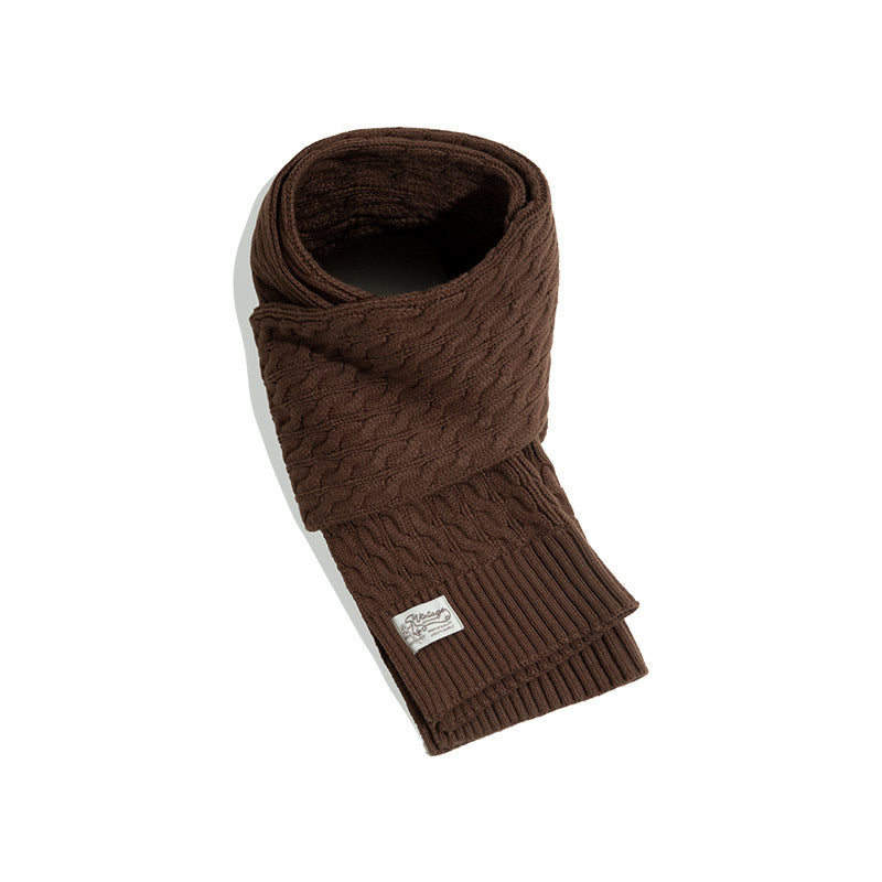 Retro Twist Knitted Wool Scarf With Wool Solid Color Warm Scarf Men Trendy Image