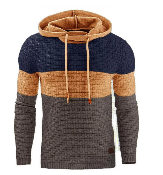 Men's Jacquard Sweater Long-sleeved Hoodie Warm Color Hooded Sweatshirt Jacket Image