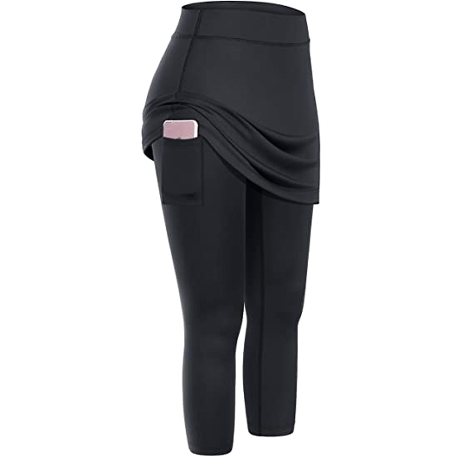 Women Tennis Skirted Leggings Pockets Elastic Sports Yoga Capris Skirts Legging Image