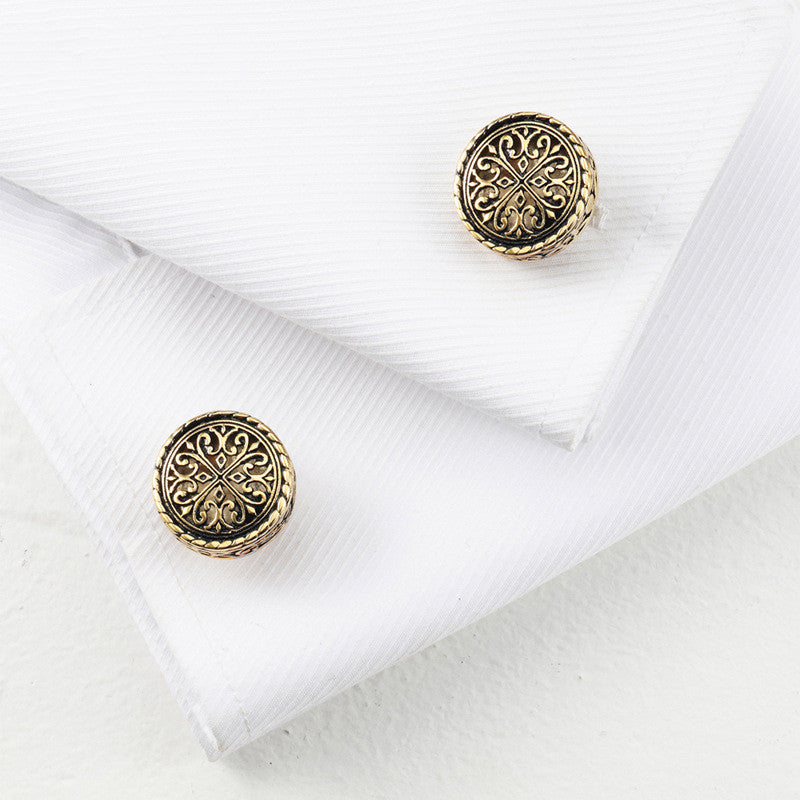 French Black Glue Drop Round Electroplated Gold Cufflinks Image