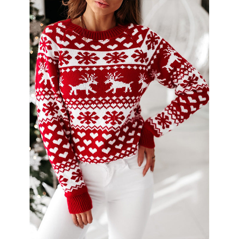 Christmas Elk Long Sleeve Knitted Sweater Image