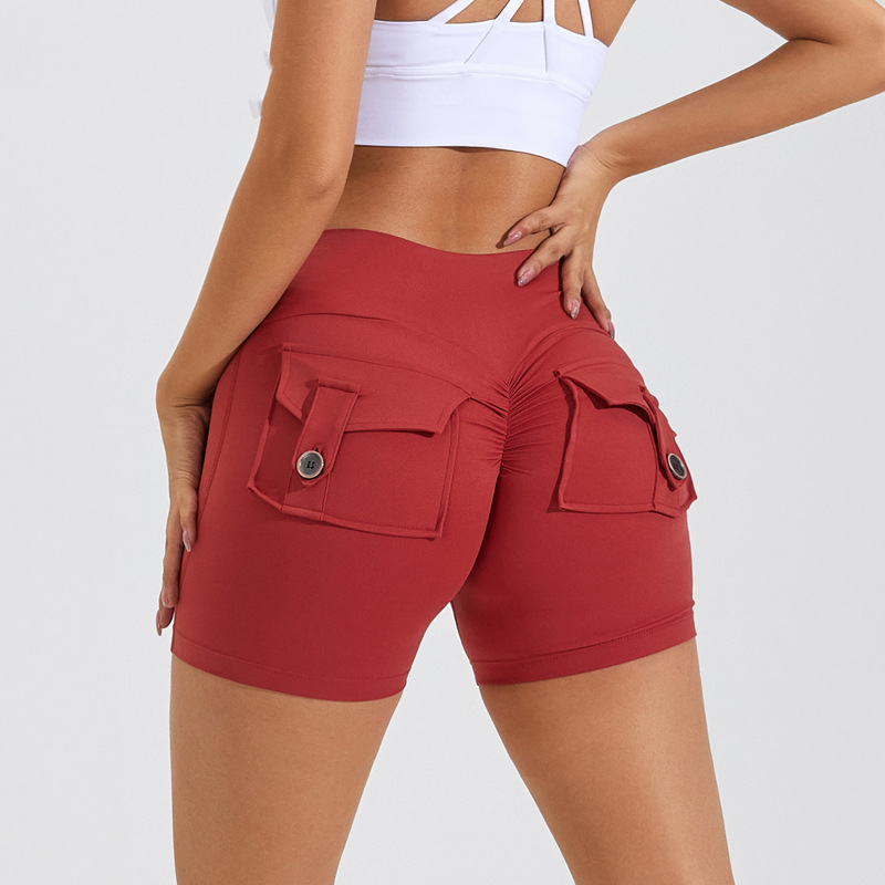 High Waist Hip Lifting Shorts With Pockets Quick Dry Yoga Fitness Sports Pants Summer Women Clothes Image