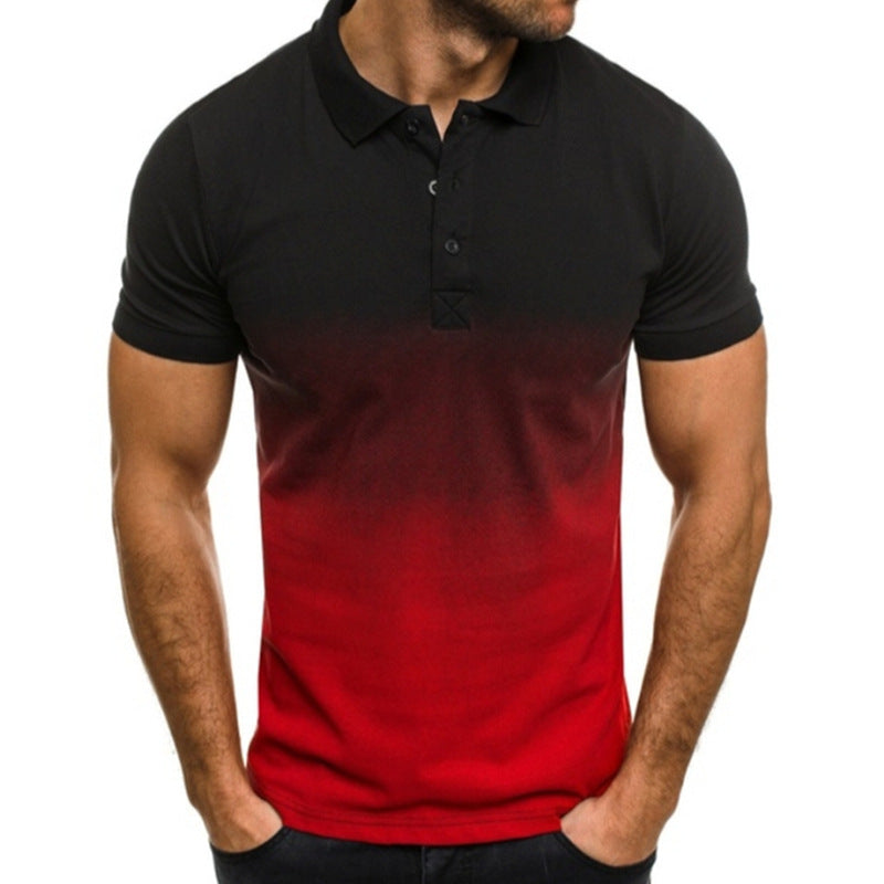 Slim-fit Gradient Print Short-sleeved Lapel Shirt Men's POLO Shirt Image