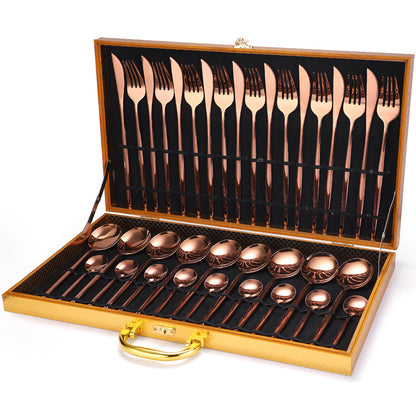 36-piece Stainless Steel Tableware Wooden Box Gift Box Set