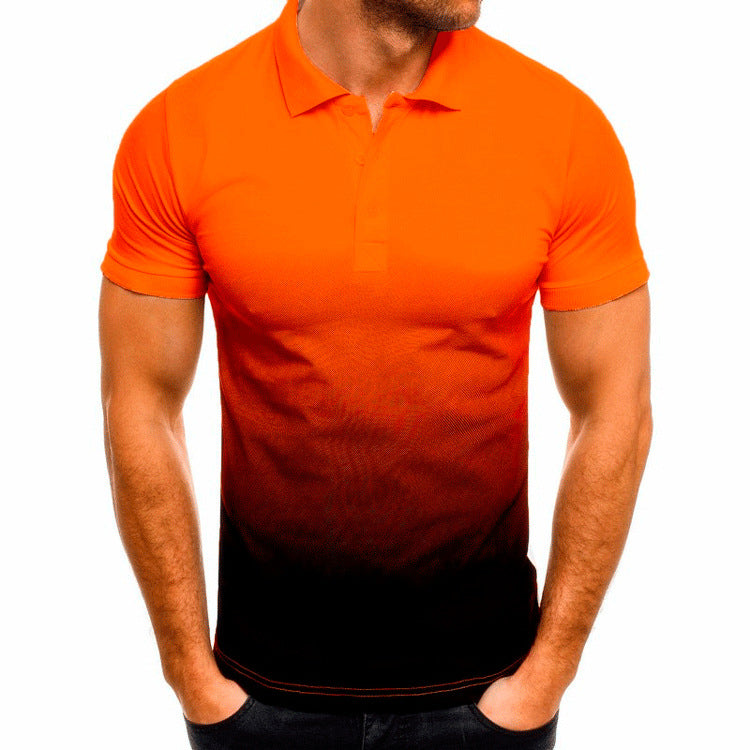 Slim-fit Gradient Print Short-sleeved Lapel Shirt Men's POLO Shirt Image