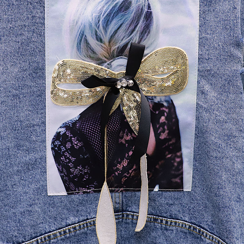 Ripped Sequined Denim Jacket Women Jacket Top Image