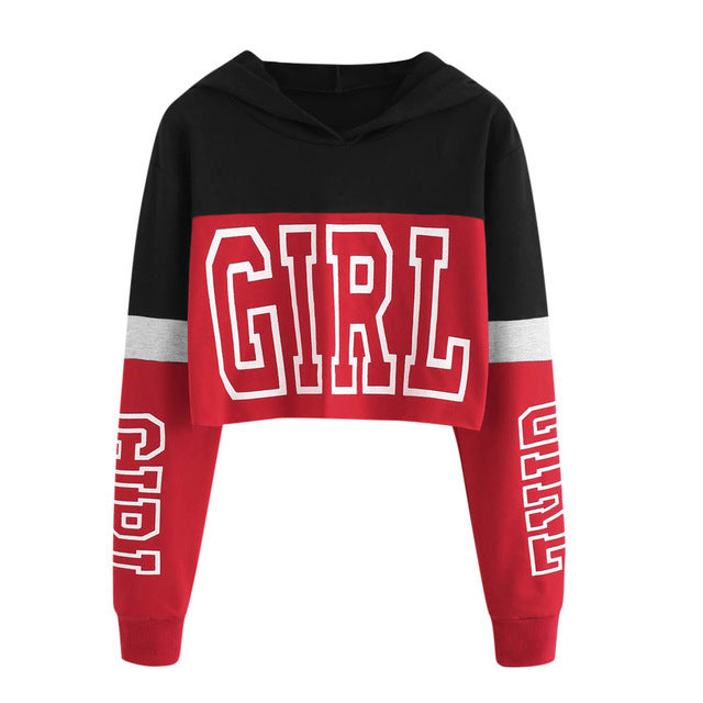 Crop Top Hoodie  Sweatshirt Hoodies Women Patchwork Lett Image