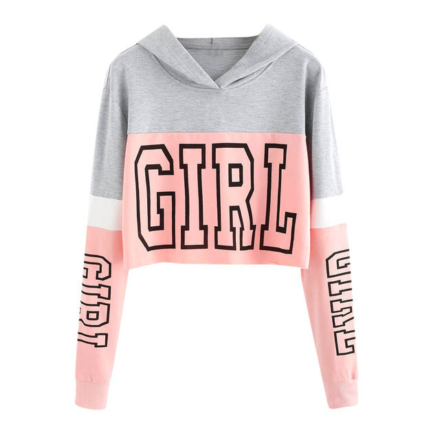 Crop Top Hoodie  Sweatshirt Hoodies Women Patchwork Lett Image