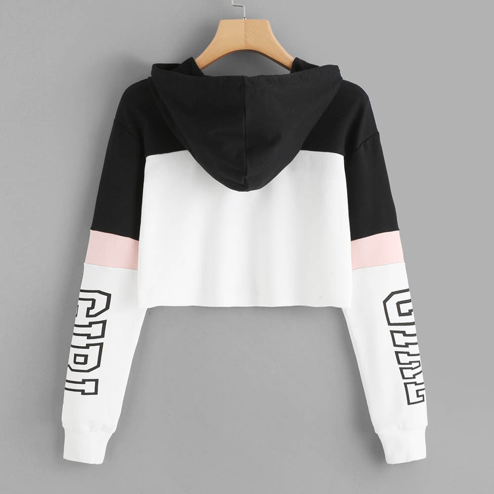 Crop Top Hoodie  Sweatshirt Hoodies Women Patchwork Lett Image