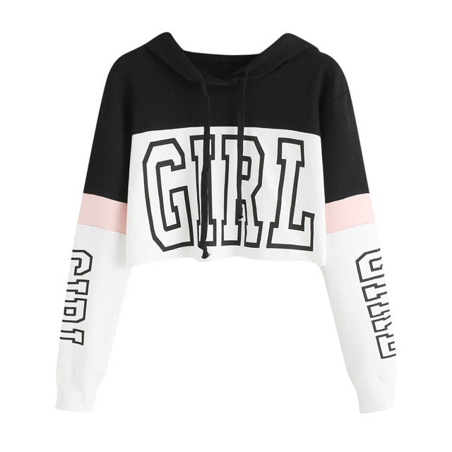 Crop Top Hoodie  Sweatshirt Hoodies Women Patchwork Lett Image