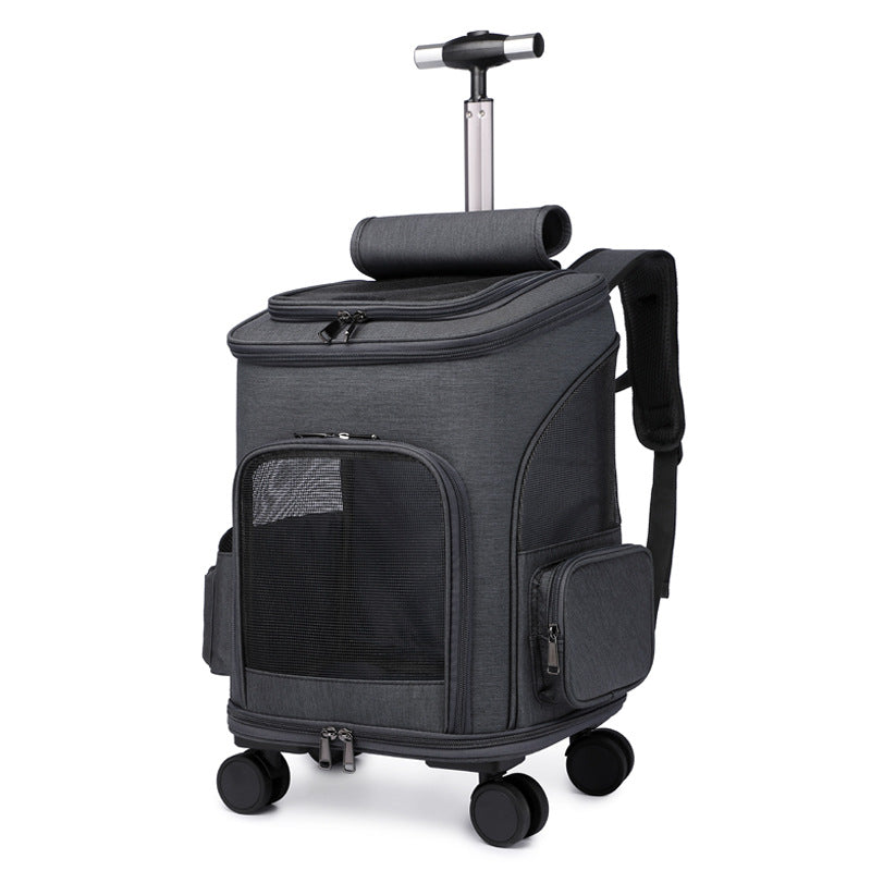 Portable Folding Trolley Pet Backpack Traveling Cat Backpack With Universal Wheel Trolley Pet Bag Image