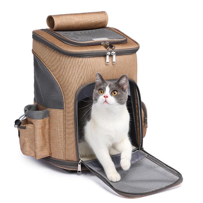 Portable Folding Trolley Pet Backpack Traveling Cat Backpack With Universal Wheel Trolley Pet Bag Image