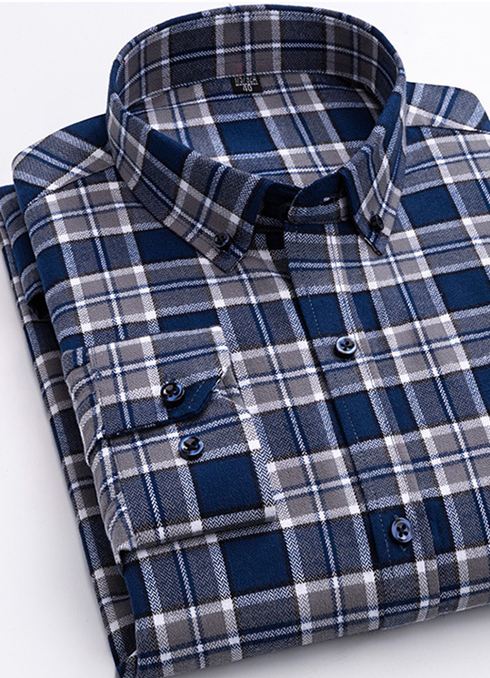 Cotton Plaid Shirt Men's Long-Sleeved Cotton Fleece Shirt Image