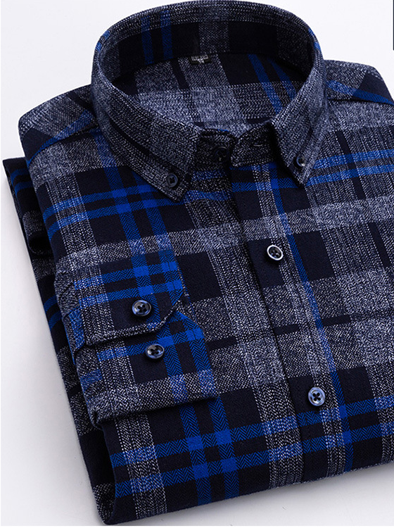 Cotton Plaid Shirt Men's Long-Sleeved Cotton Fleece Shirt Image