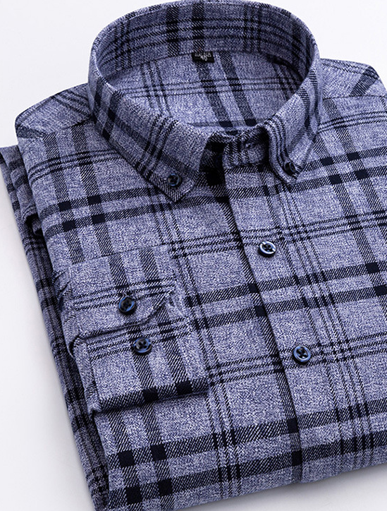 Cotton Plaid Shirt Men's Long-Sleeved Cotton Fleece Shirt Image