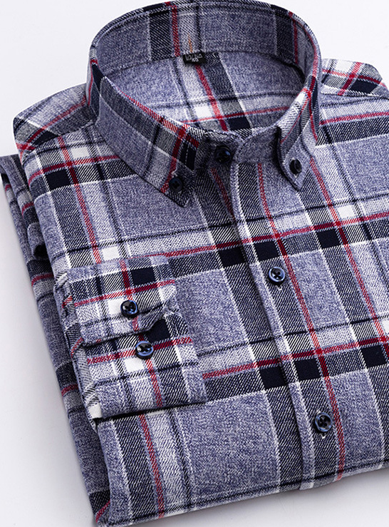 Cotton Plaid Shirt Men's Long-Sleeved Cotton Fleece Shirt Image