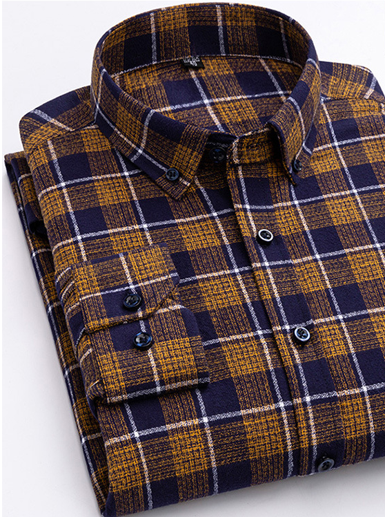 Cotton Plaid Shirt Men's Long-Sleeved Cotton Fleece Shirt Image