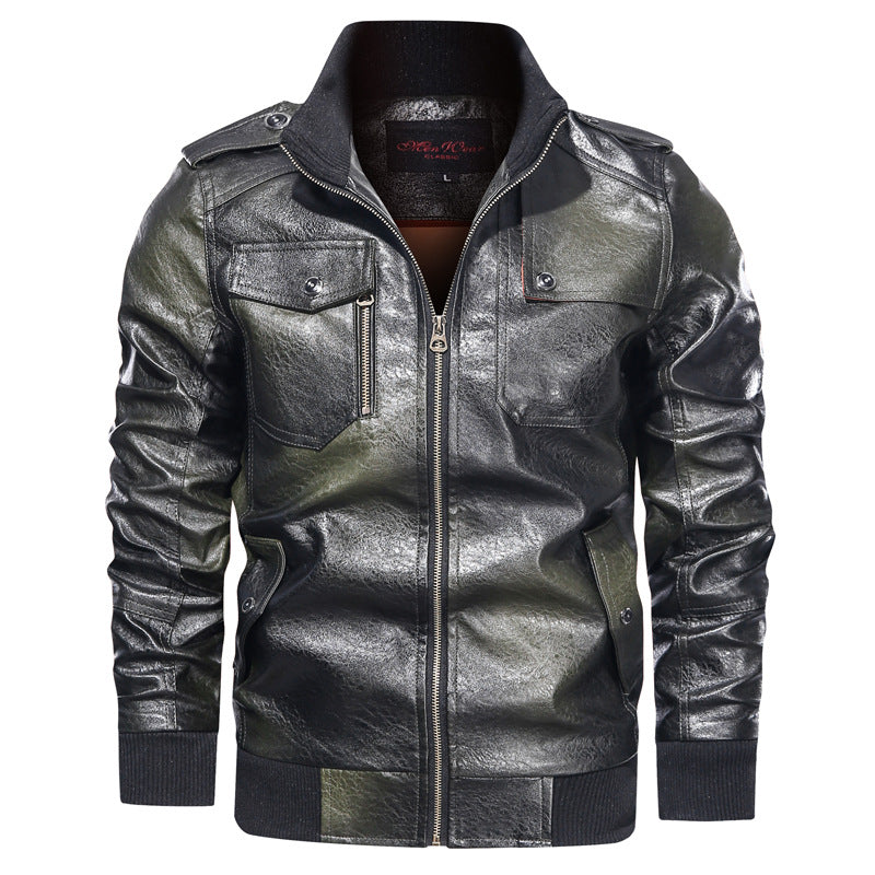 Men s Autumn And Winter Leather Jacket Motorcycle Jacket Image