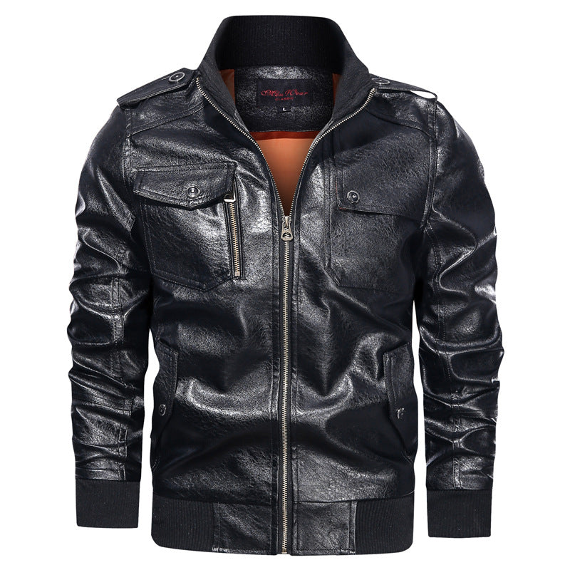 Men s Autumn And Winter Leather Jacket Motorcycle Jacket Image