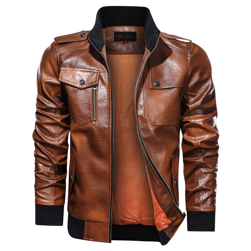 Men s Autumn And Winter Leather Jacket Motorcycle Jacket Image