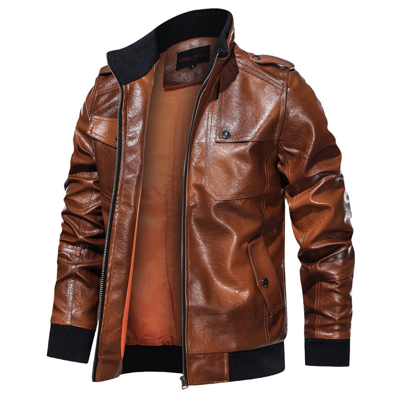 Men s Autumn And Winter Leather Jacket Motorcycle Jacket Image