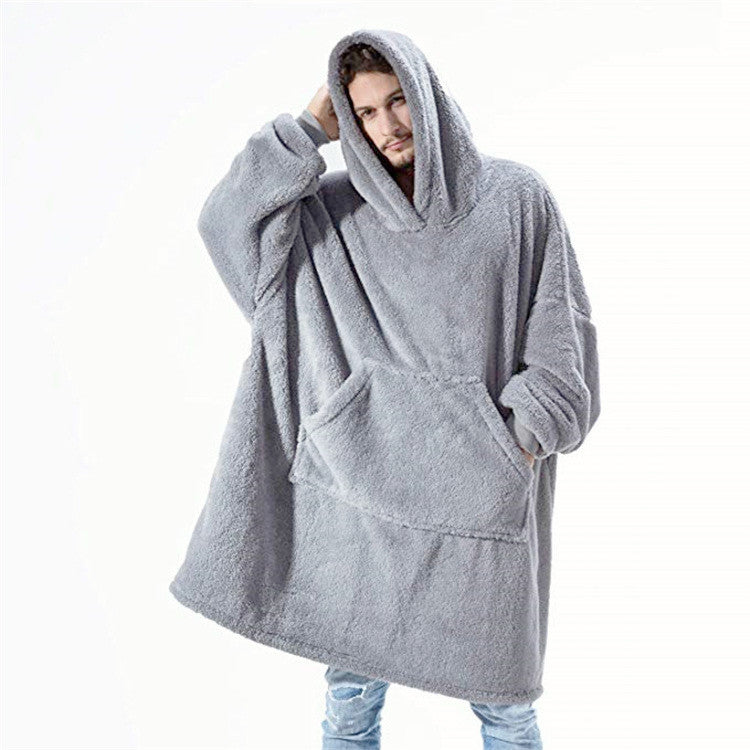 Hoodie Sweatshirt With Big Pocket Tops Sweater Comfortable Loose Double-Sided Fleece Thicker Wearable Blanket Image