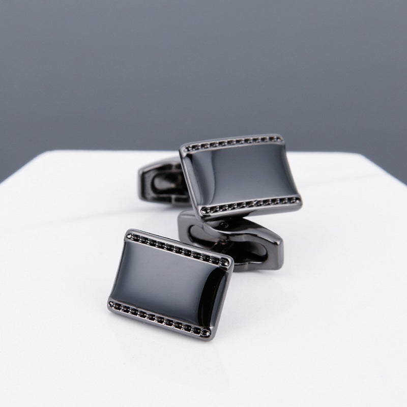 Mens Cufflinks Black Face Grey Copper Sleeve Stud Image