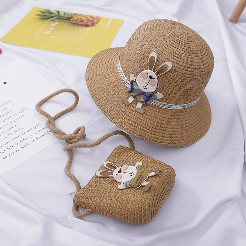 Cute Rabbit Decoration Bag Two-Piece Straw Hat Image