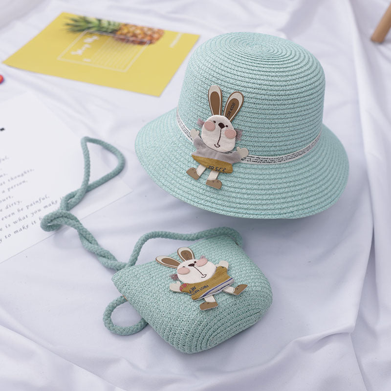 Cute Rabbit Decoration Bag Two-Piece Straw Hat Image