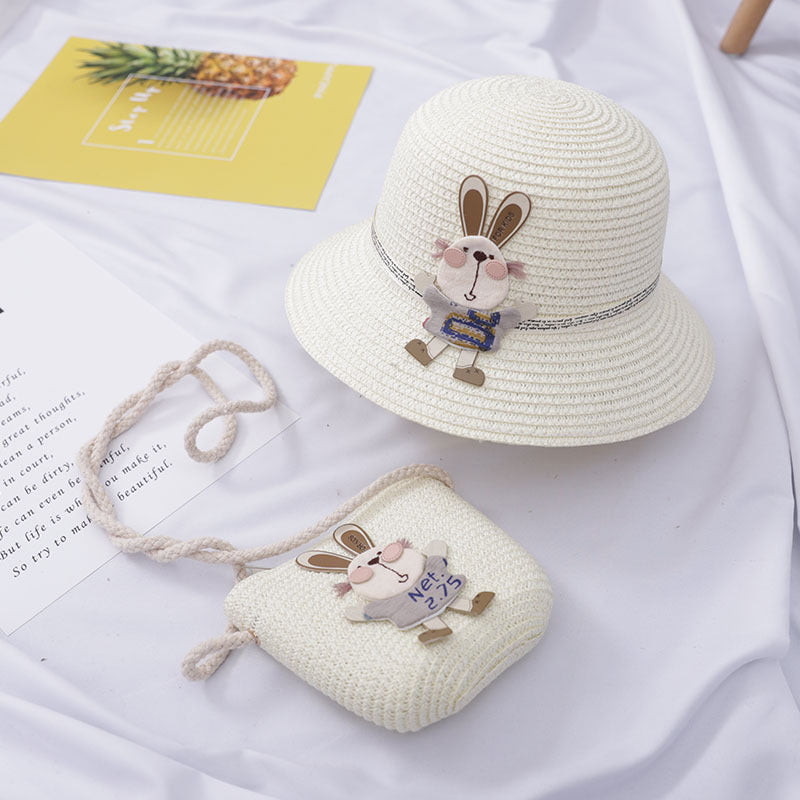 Cute Rabbit Decoration Bag Two-Piece Straw Hat Image