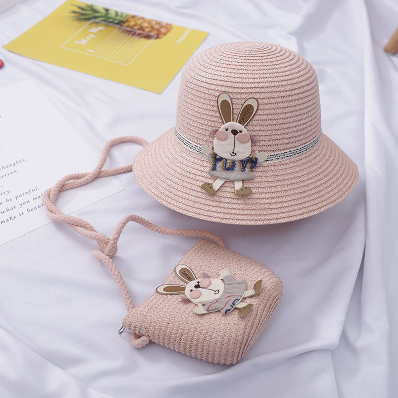 Cute Rabbit Decoration Bag Two-Piece Straw Hat Image