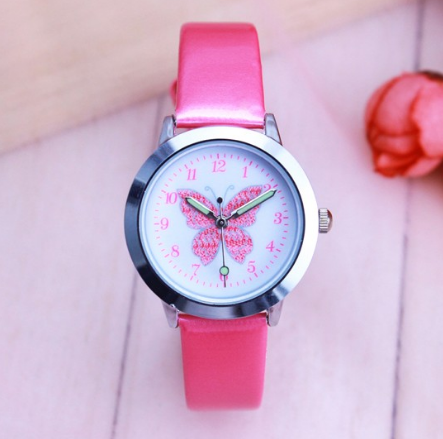 Children's Watches Kids Quartz Watch Student Girls Quartz-watch Cute Colorful Butterfly Dial Waterproof Watch Image