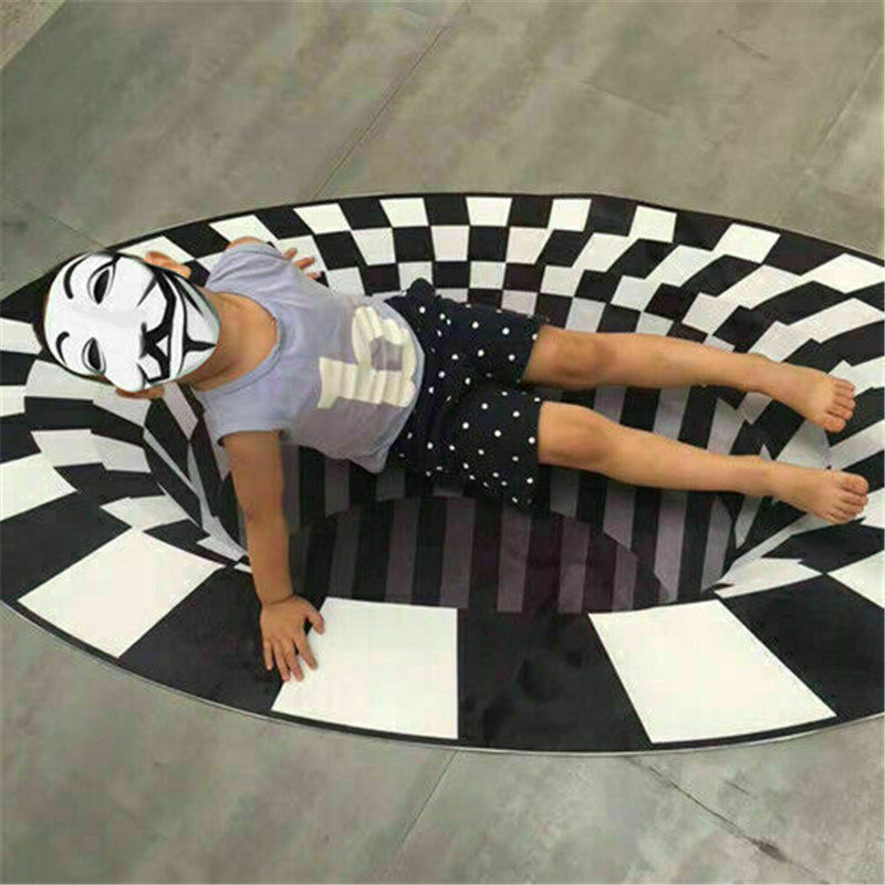 3D Vortex Carpet Black White Grid Bottomless Hole Illusion Rug Living Room Bedroom Anti-Slip Floor Mats Home Fashion Carpet Rugs Image