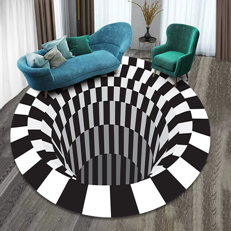 3D Vortex Carpet Black White Grid Bottomless Hole Illusion Rug Living Room Bedroom Anti-Slip Floor Mats Home Fashion Carpet Rugs Image