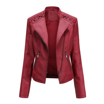 Women's Leather Jackets Women's Short Jackets Slim Thin Leather Jackets Ladies Motorcycle Suits Image