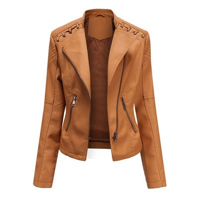 Women's Leather Jackets Women's Short Jackets Slim Thin Leather Jackets Ladies Motorcycle Suits Image