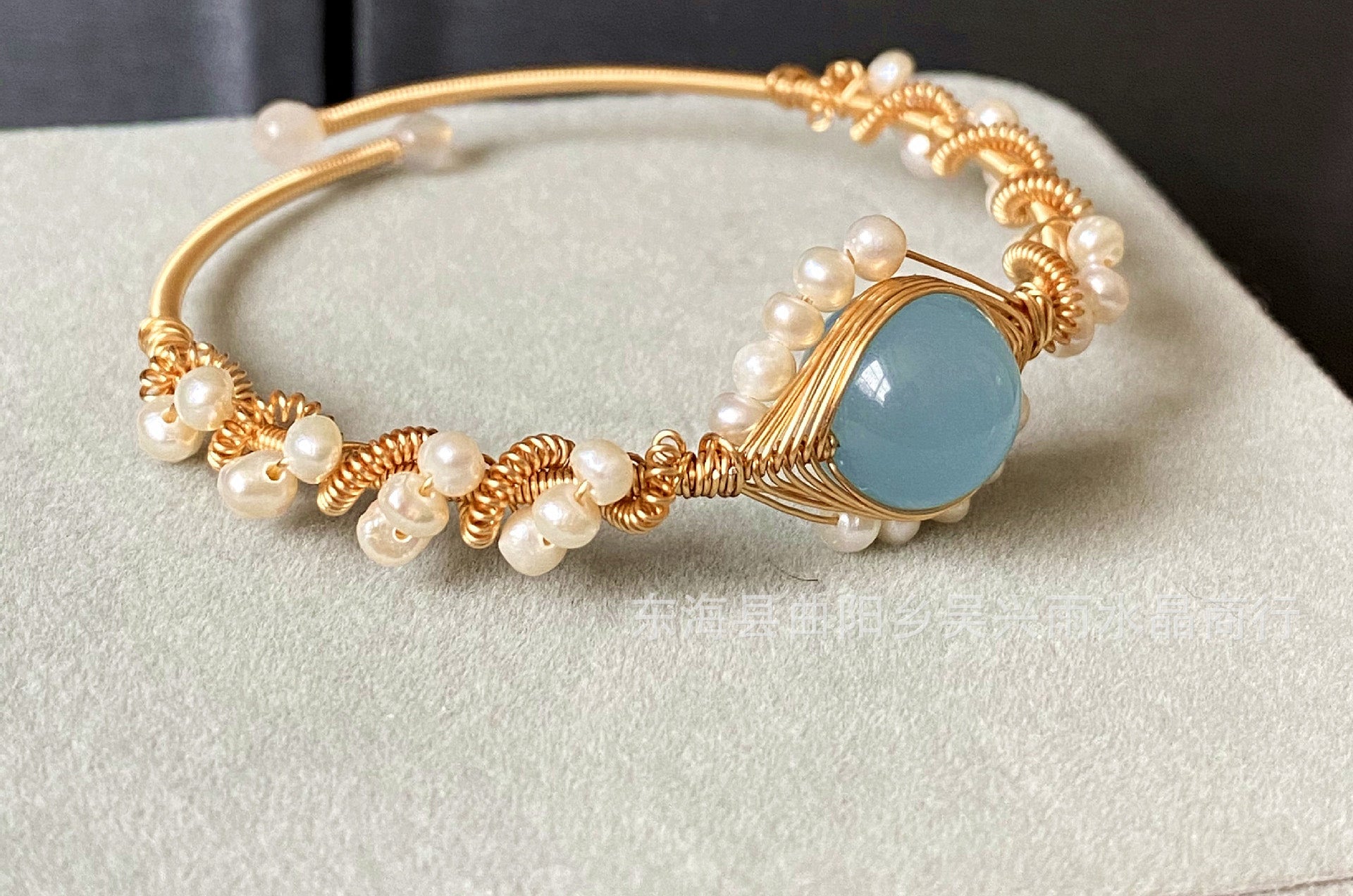 14K GoldWrapped Handmade Bracelet Hailan Baohai Sapphire Natural White Pearl Bracelet Image