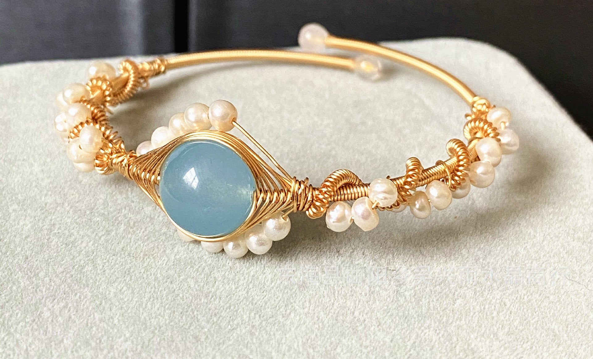 14K GoldWrapped Handmade Bracelet Hailan Baohai Sapphire Natural White Pearl Bracelet Image