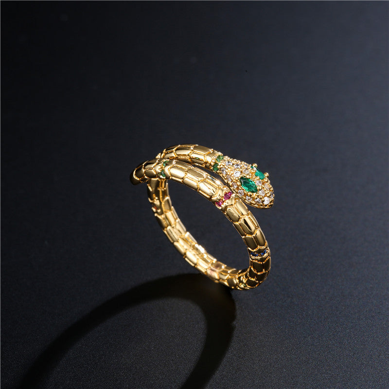 Fashion Gold Color Snake Ring For Women Girl Adjustable Exquisite Shiny Cubic Zirconia Finger Ring Wedding Jewelry Gift Image