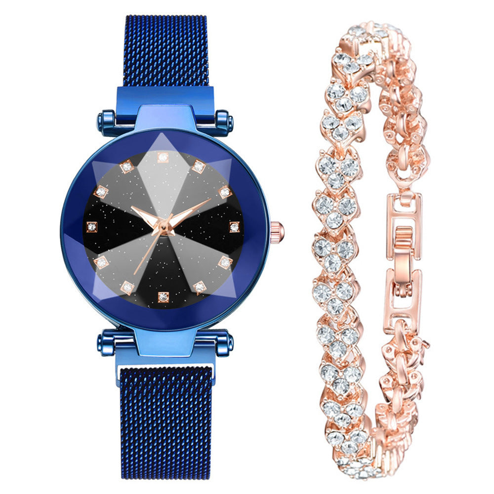 Women's Watch Square Diamond Rhinestone Starry Sky Face Ladies Casual Fashion Watch Set Bracelet Watch Image