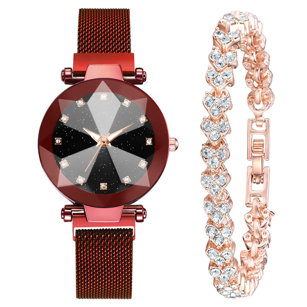 Women's Watch Square Diamond Rhinestone Starry Sky Face Ladies Casual Fashion Watch Set Bracelet Watch Image