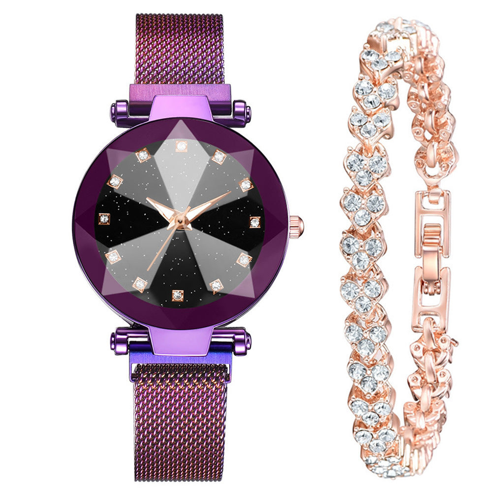 Women's Watch Square Diamond Rhinestone Starry Sky Face Ladies Casual Fashion Watch Set Bracelet Watch Image