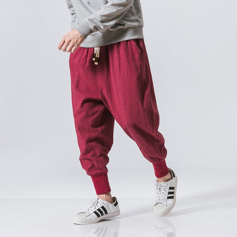 Chinese Style Harem Pants Men Streetwear Casual Joggers Mens Pants Cotton Linen Sweatpants Ankle-length Men Trousers M-5XL Image