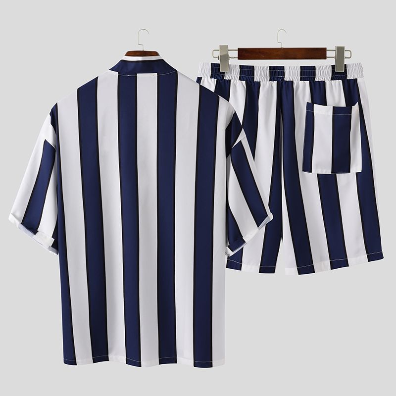 Summer Short Men's Striped Beach Pajamas Suit Image