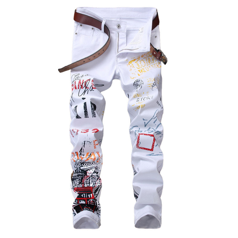 Jeans Slim Graffiti Print Plus Size Trousers Men Image