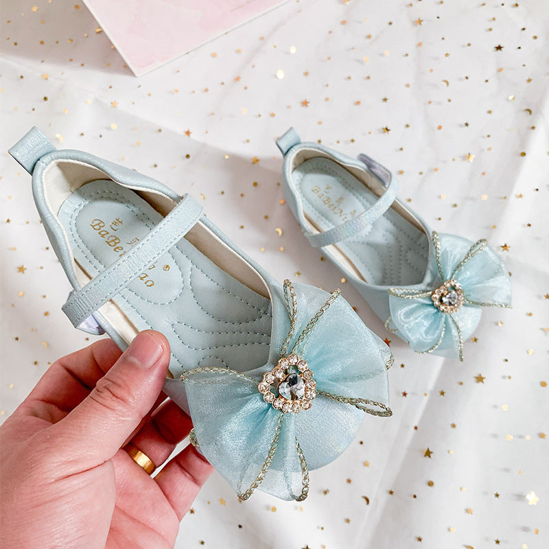 Spring New Girls' Single Shoes Cute Bow Rhinestone Soft Sole Flat Shoes Image