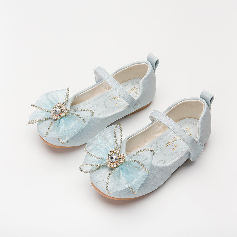 Spring New Girls' Single Shoes Cute Bow Rhinestone Soft Sole Flat Shoes Image